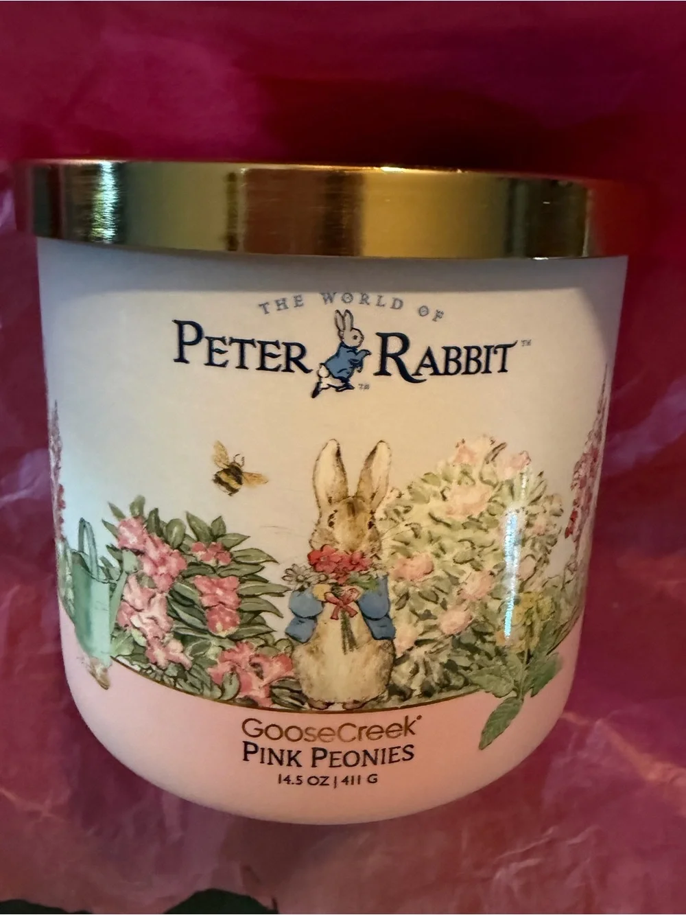 Goose Creek Peter Rabbit Pink Peonies Scented Candle - Pink with Gold Lid